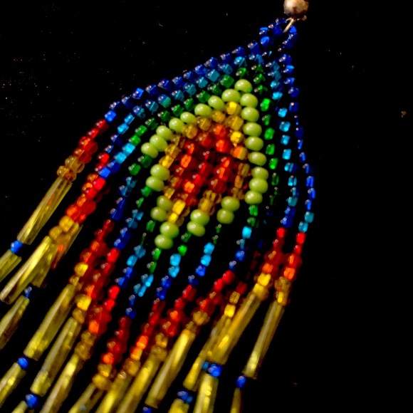 Mexican Artisanal Boho Fringe Tassel Beaded Earrings - Picture 2 of 4